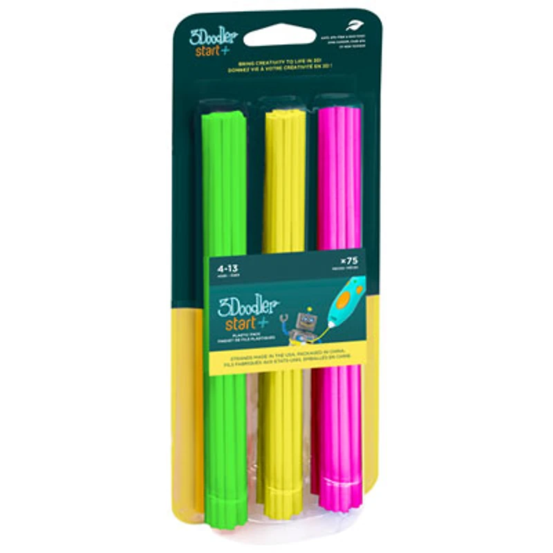 3Doodler Start+ Eco-Plastic Refill Kit - Neon - 75 Pack
