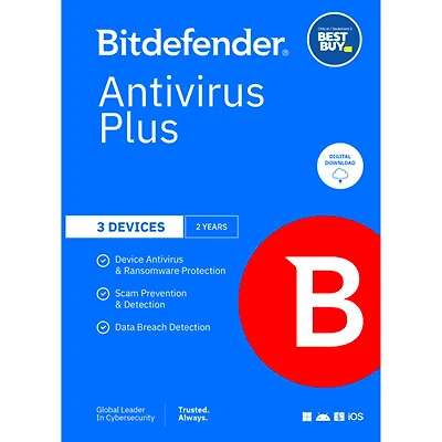 Bitdefender Antivirus Plus Bonus Edition (PC/Mac/iOS/Android) - 3 Device - 1 User - 2 Year - Digital Download - Only at Best Buy