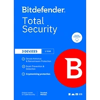 Bitdefender Total Security (PC/Mac/iOS/Android) - 3 Device - 1 User - 1 Year - Digital Download