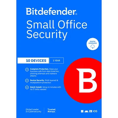 Bitdefender Small Office Security (PC/Mac/iOS/Android) - 10 Device - 10 User - 1 Year - Digital Download