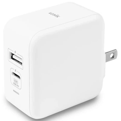 LOGiiX Power Plus Duo 65W USB-A/USB-C GaN Wall Charger - White