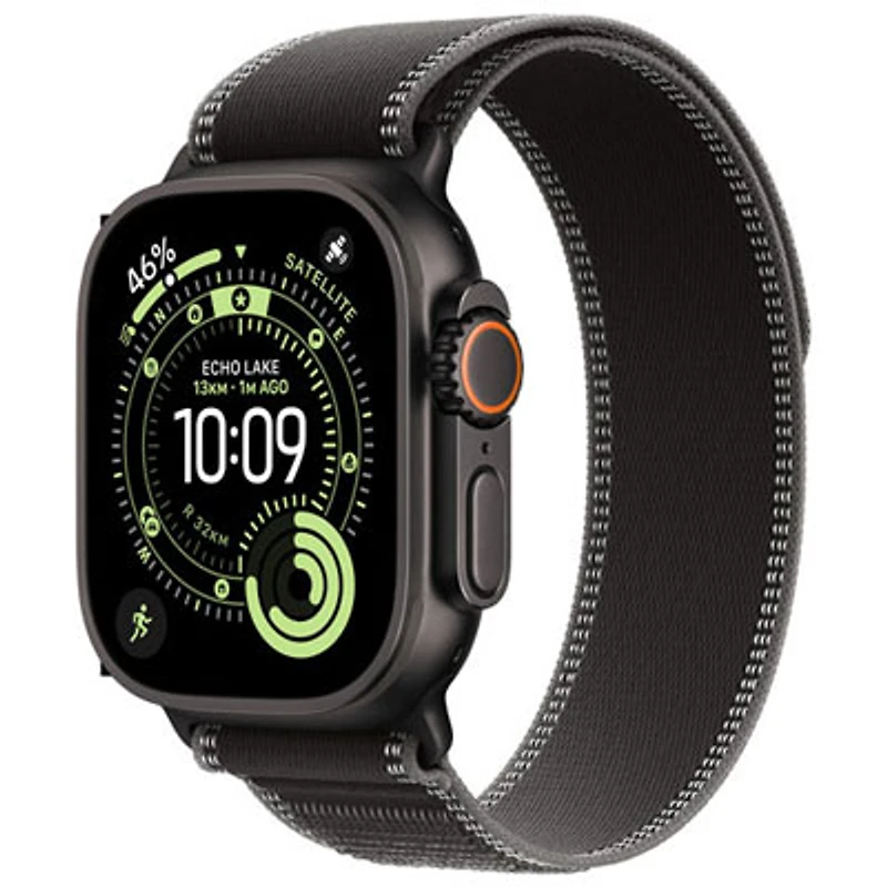 Freedom Mobile Apple Watch Ultra 3 (GPS + Cellular) 49mm Black Titanium Case with Black/Charcoal Trail Loop - Small/Medium - Monthly Tab Payment
