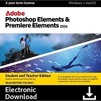 Adobe Photoshop Elements&Premiere Elements Student&Teacher Edition 2026 (PC/Mac) -1 User -3 Year - Digital Download