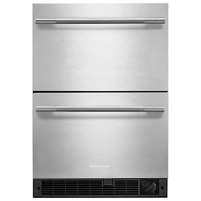 KitchenAid Undercounter Double-Drawer 4.2 Cu. Ft. Built-In Bar Fridge (KUCT524SSB) - Black Cabinet/Stainless Doors