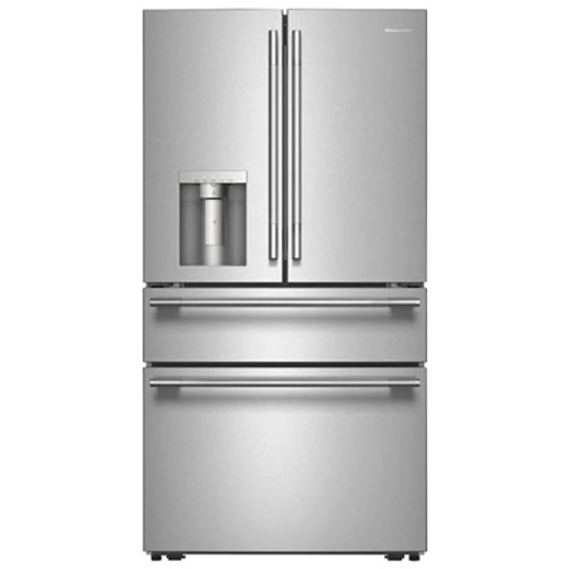 KitchenAid 36" 28.7 Cu Ft French Door Refrigerator w/ Water & Ice Dispenser (KRMF436SPS) - PrintShield Stainless
