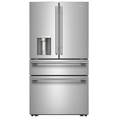 KitchenAid 36" 28.7 Cu Ft French Door Refrigerator w/ Water & Ice Dispenser (KRMF436SPS) - PrintShield Stainless