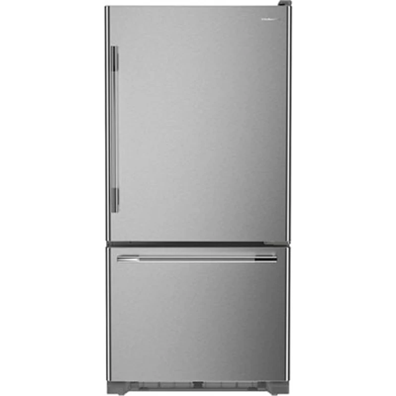 KitchenAid 30" 18.7 Cu. Ft. Bottom Freezer Refrigerator w/ LED Lighting (KRBR130SPS) - PrintShield Stainless