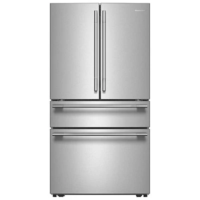 KitchenAid 36" 29.5 Cu. Ft. French Door Refrigerator w/ Water & Ice Dispenser (KRMF336SPS) - PrintShield Stainless