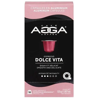 Agga Espresso Dolce Vita 1.87oz Medium Light Roast Aluminium Capsules - 10 Counts