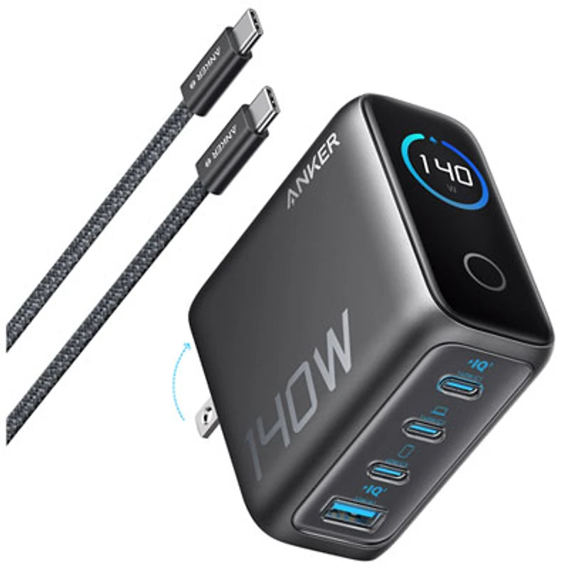 Anker 140W 4-Port USB-C GaN PD Wall Charger with USB-C Cable - Dark Grey