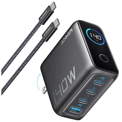 Anker 140W 4-Port USB-C GaN PD Wall Charger with USB-C Cable - Dark Grey