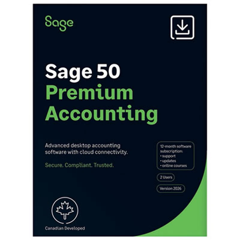 Sage 50 Premium Accounting 2026 (PC) - 2 User - 1 Year Subscription