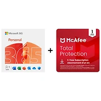 Microsoft 365 Personal & McAfee Total Protection (PC/Mac) - 1 User - 1 Device - Bilingual - Digital Download