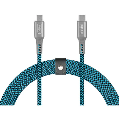 LOGiiX Piston Connect 100W 1.5m (4.9ft.) Braided USB-C to USB-C Cable (LGX-14082) - Blue/Black