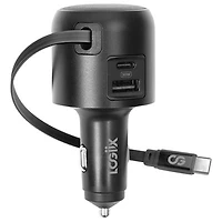 LOGiiX Power Lite 30W USB-C/USB-A Car Charger with Built-In USB-C Cable - Black