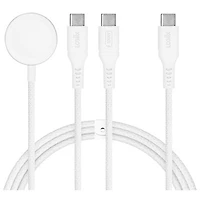 LOGiiX Piston Connect Split 3-in-1 1.5m (4.9 ft.) USB-C to Dual USB-C/Apple Watch Charger Cable - White