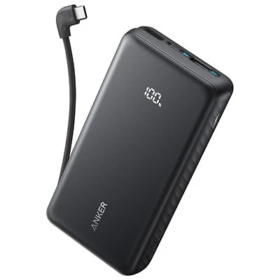 Anker Zolo 20000mAh 22.5W USB-A/USB-C Power Bank with Built-In Cable - Black