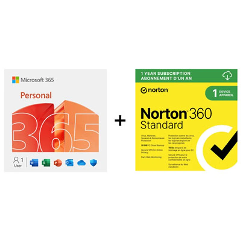 Microsoft Microsoft 365 Personal + Norton 360 Standard (PC/Mac) - 1 User - 1 Device - Bilingual - Digital Download