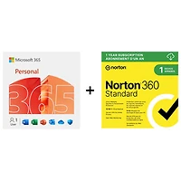 Microsoft Microsoft 365 Personal + Norton 360 Standard (PC/Mac) - 1 User - 1 Device - Bilingual - Digital Download