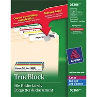 Avery TrueBlock 21/32" x 3-7/16" Laser/Inkjet File Folder Label - 600 Pack - Assorted Colours