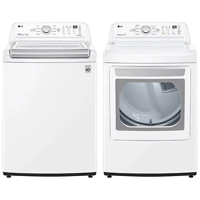LG 5.8 Cu. Ft. High Efficiency Agitator Top Load Agitator Washer & 7.4 Cu. Ft. Electric Dryer - White