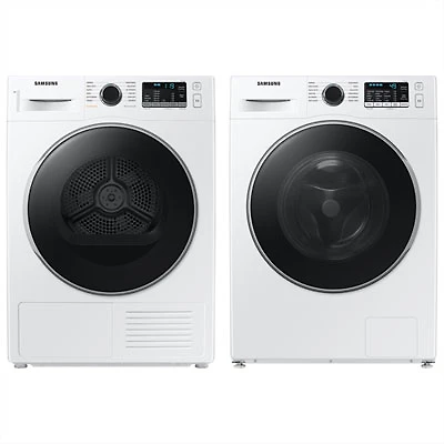 Samsung 2.9 Cu. Ft. High Efficiency Front Load Steam Washer & 4.0 Cu. Ft. Electric Heat Pump Dryer - White