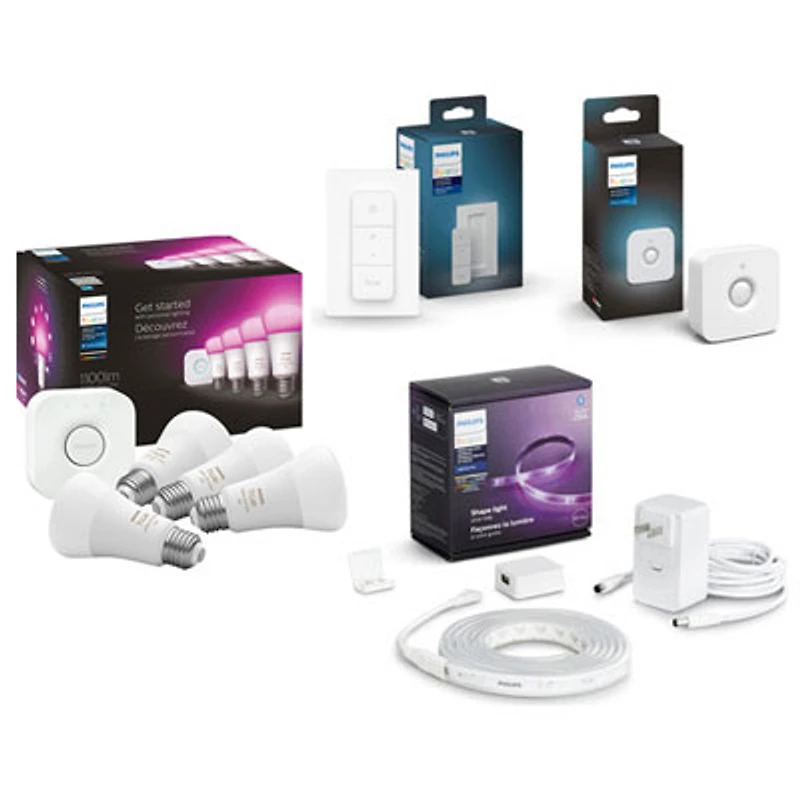 Philips Hue In Better Light Bundle - Starter Kit (4 Bulbs), Motion Sensor, Dimmer, & Light Strip