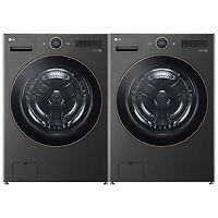 LG 5.8 Cu. Ft. High Efficiency Front Load Steam Washer & 7.4 Cu. Ft. Electric Steam Dryer- Black Steel