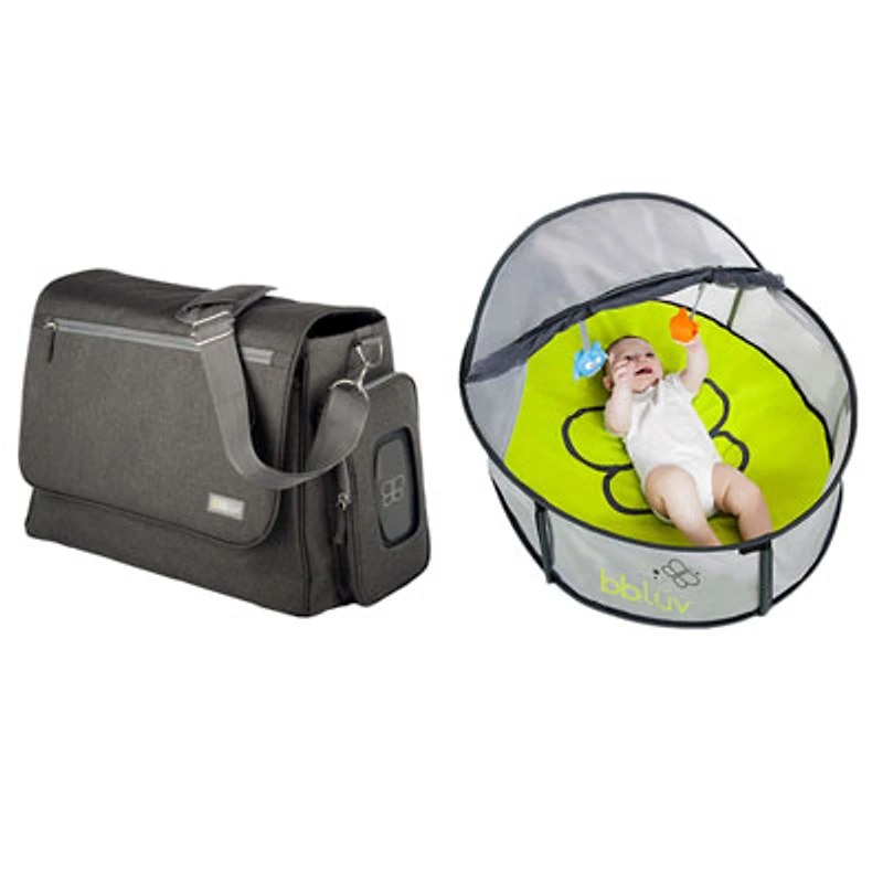 bbluv Travelling With Baby Bundle - Ultra Messenger Diaper Bag & Nido Mini Travel Play Tent