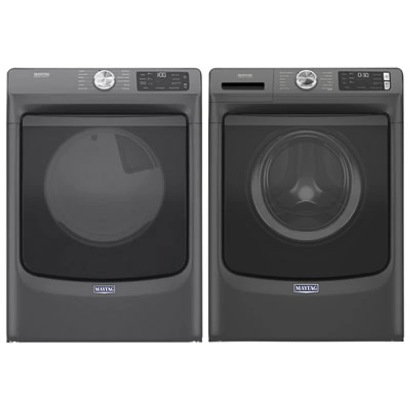 Maytag 7.3 Cu. Ft. Gas Steam Dryer & 5.5 Cu. Ft. Front Load Steam Washer- Volcano Black