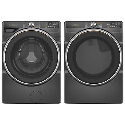 Whirlpool 5.0 Cu. Ft. Front Load Steam Washer & 7.4 Cu. Ft. Electric Steam Dryer- Volcano Black