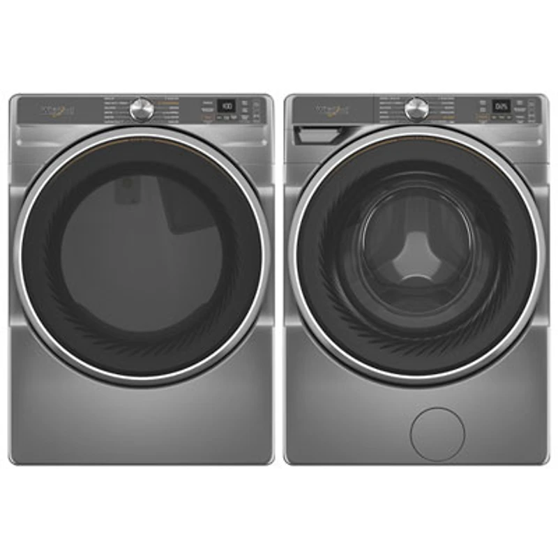 Whirlpool 7.4 Cu. Ft. Gas Steam Dryer & 5.0 Cu. Ft. Front Load Steam Washer - Radiant Silver