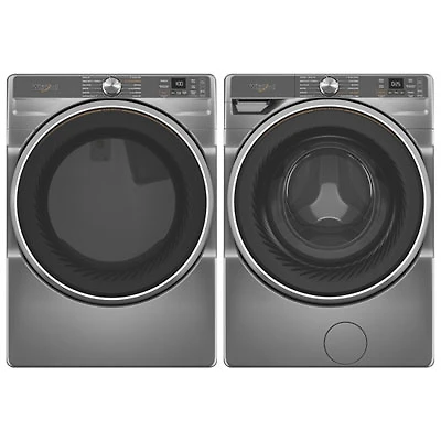 Whirlpool 7.4 Cu. Ft. Gas Steam Dryer & 5.0 Cu. Ft. Front Load Steam Washer - Radiant Silver