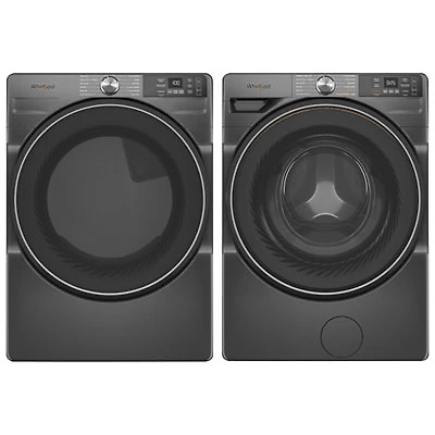 Whirlpool 7.4 Cu. Ft. Electric Steam Dryer & 4.5 Cu. Ft. Front Load Steam Washer- Volcano Black