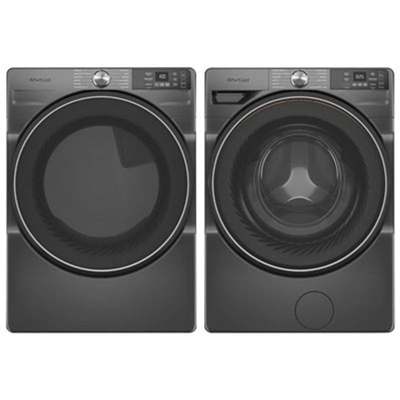 Whirlpool 7.4 Cu. Ft. Gas Steam Dryer & 4.5 Cu. Ft. Front Load Steam Washer- Volcano Black