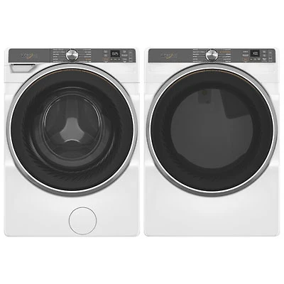 Whirlpool 5.0 Cu. Ft. Front Load Steam Washer & 7.4 Cu. Ft. Electric Steam Dryer - White