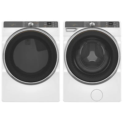 Whirlpool 7.4 Cu. Ft. Gas Steam Dryer & 5.0 Cu. Ft. Front Load Steam Washer- White