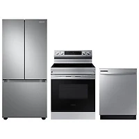 Samsung 30" 22.1 Cu. Ft. French Door Refrigerator; Electric Range; Dishwasher - Stainless Steel