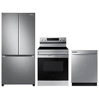 Samsung 33" 17.5 Cu. Ft. Counter-Depth French Door Refrigerator; Electric Range; Dishwasher - Stainless Steel