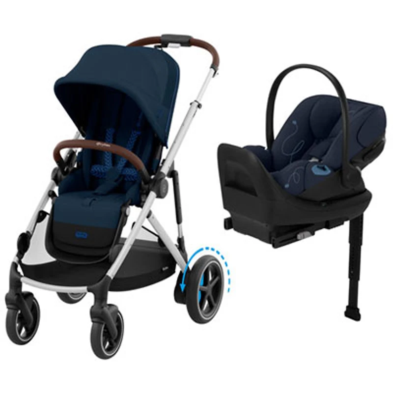 Cybex e-Gazelle S Electric Stroller with Cloud G Rear-Facing Infant Car Seat - Ocean Blue