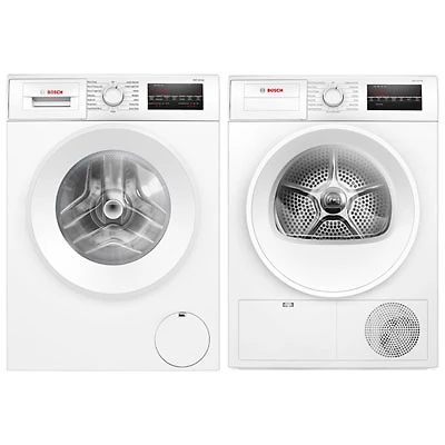 Bosch 300 Series 2.2 Cu. Ft. HE Compact Front Load Washer & 4.0 Cu. Ft. Electric Dryer - White