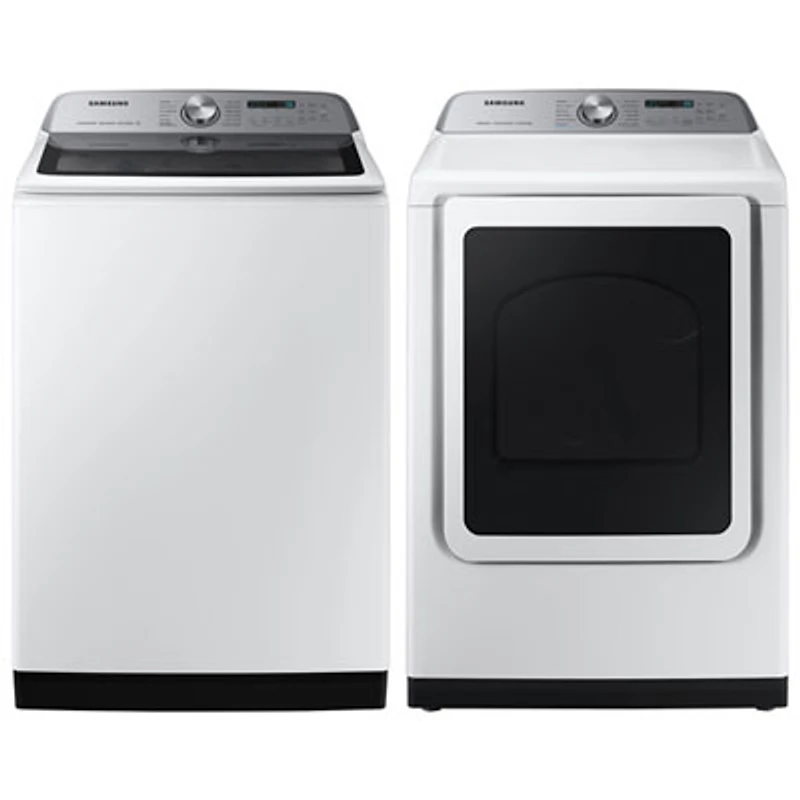 Samsung 6.0 Cu. Ft. High Efficiency Agitator Top Load Washer & 7.4 Cu. Ft. Electric Steam Dryer - White