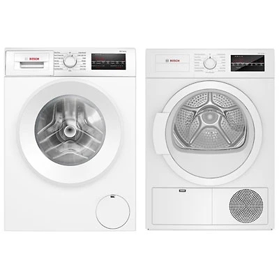 Bosch 300 Series 2.2 Cu. Ft. HE Compact Front Load Washer & 4.0 Cu. Ft. Electric Condenser Dryer - White