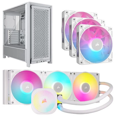 Corsair iCUE LINK Titan RX RGB 360mm Liquid CPU Cooling System w/ 3-Pack PWM Case Fans & ATX Computer Case - White