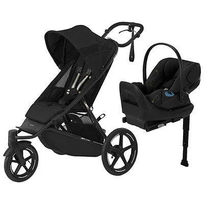 Cybex AVI Spin Jogging Stroller with Cloud G Rear-Facing Infant Car Seat - Moon Black