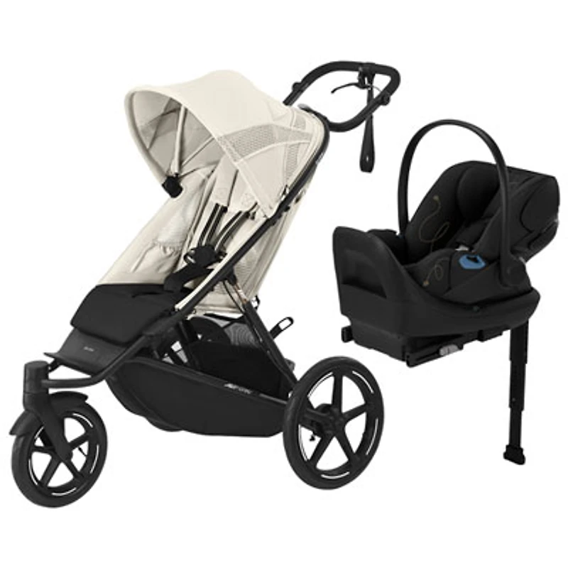 Cybex AVI Spin Jogging Stroller with Cloud G Rear-Facing Infant Car Seat - Seashell Beige/Moon Black