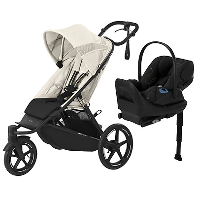 Cybex AVI Spin Jogging Stroller with Cloud G Rear-Facing Infant Car Seat - Seashell Beige/Moon Black