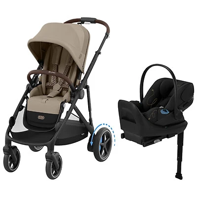 Cybex e-Gazelle S Convertible Full-Size Stroller with Cloud G Rear-Facing Infant Car Seat - Almond Beige/Moon Black