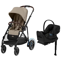 Cybex e-Gazelle S Convertible Full-Size Stroller with Cloud G Rear-Facing Infant Car Seat - Almond Beige/Moon Black
