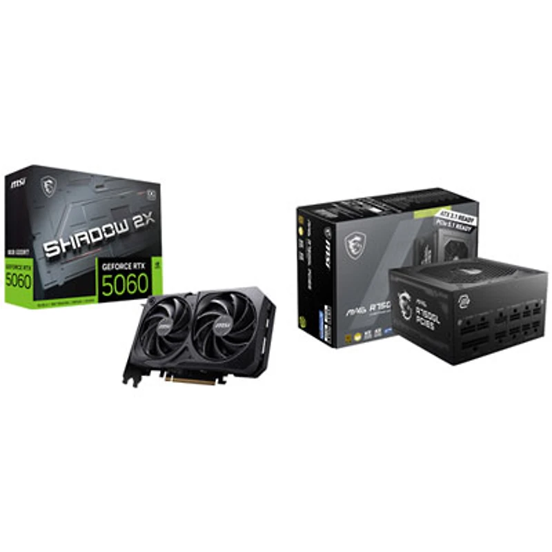 MSI GeForce RTX 5060 Shadow 2X OC 8GB GDDR7 Video Card & MAG A750GL 750W Fully Modular Power Supply